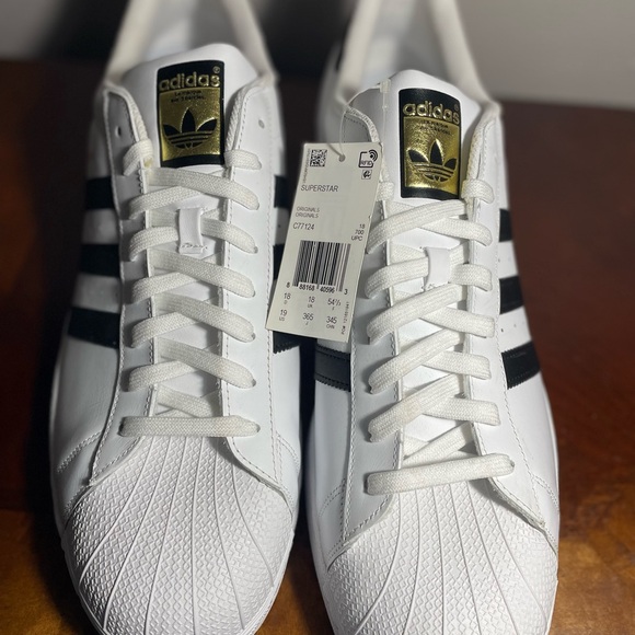 Adidas Men's Superstar Shoes Size 19! White/ Black  Leather Upper Lace up - Picture 6 of 7